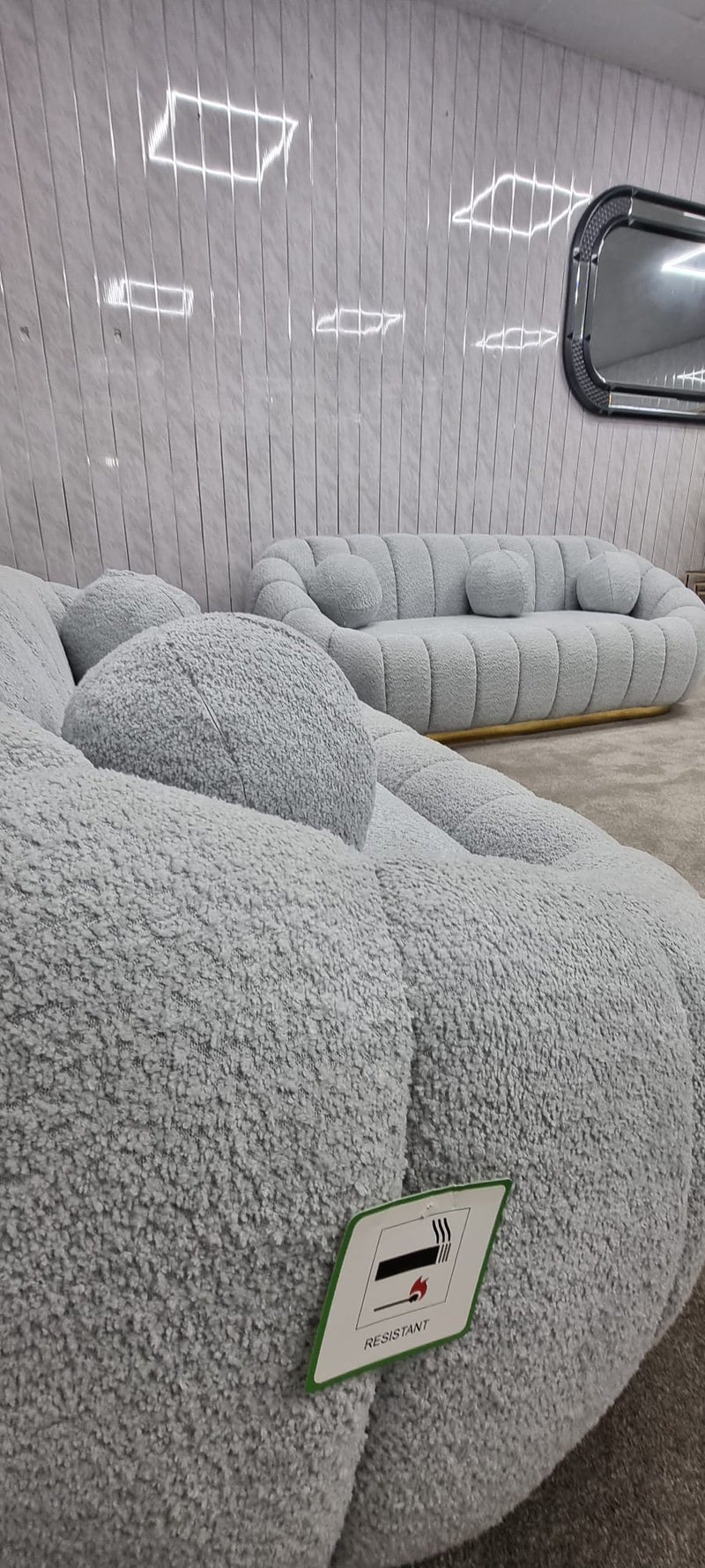 Cloud Boucle Fabric Soda 3+2 Seater Grey And Gold