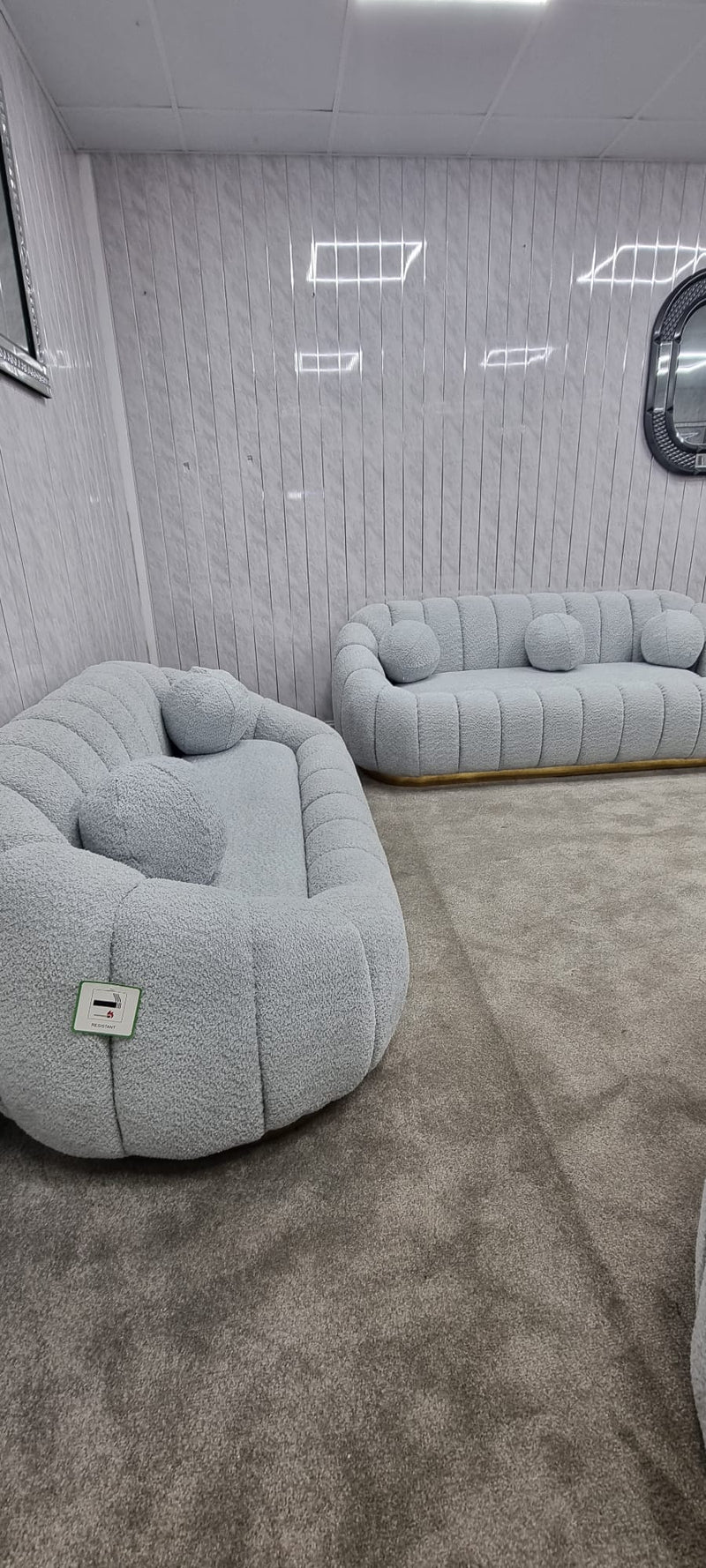 Cloud Boucle Fabric Soda 3+2 Seater Grey And Gold