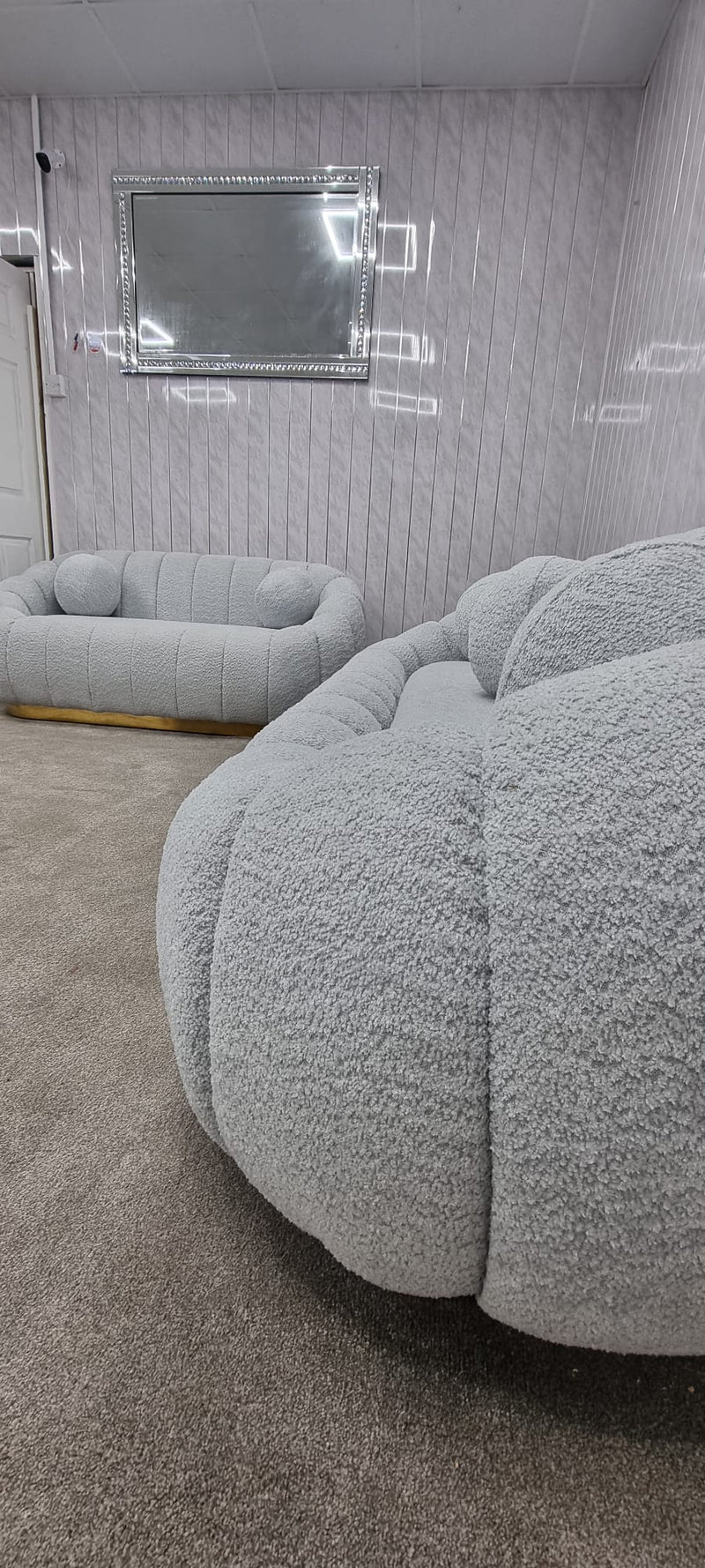 Cloud Boucle Fabric Soda 3+2 Seater Grey And Gold