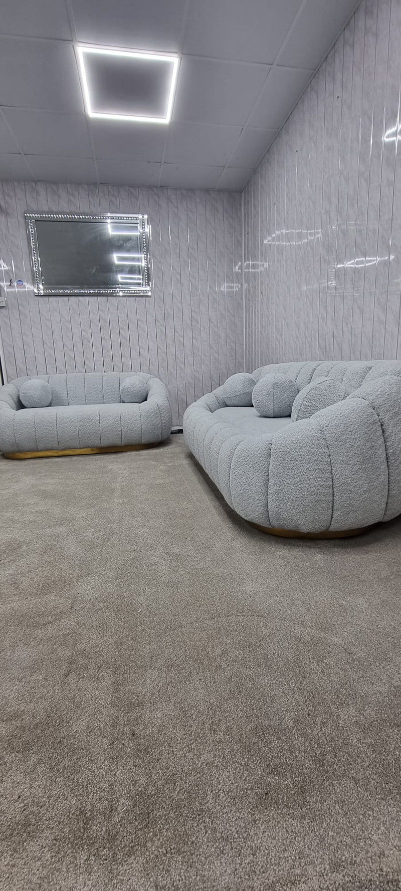 Cloud Boucle Fabric Soda 3+2 Seater Grey And Gold