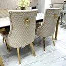 Sorrento Sintered Stone Rectangle Dining Table + Majestic Velvet Dining Chairs – Luxury Cream & Gold Dining Set