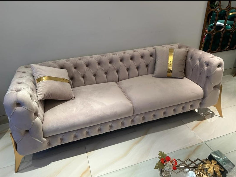 Hermes Sofa 2 Seater In Beige & Gold Legs