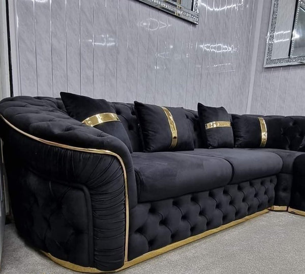 Ambassador Corner Sofa  270cm x 270cm Black Plush Velvet
