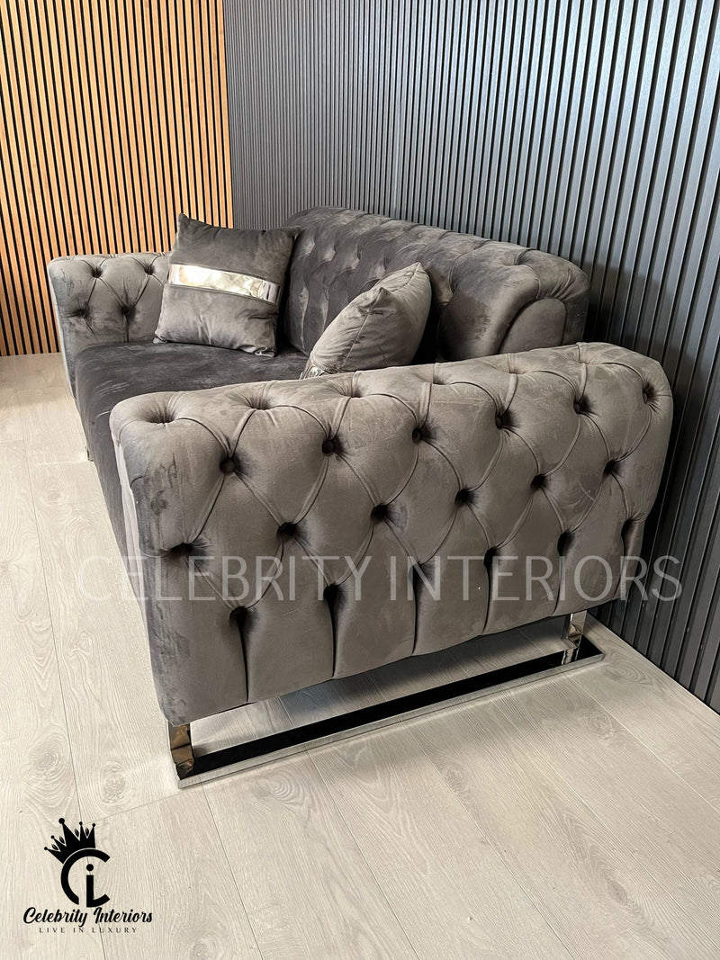 Scarlet 2 Seater Grey Velvet & Chrome Detailing - SALE