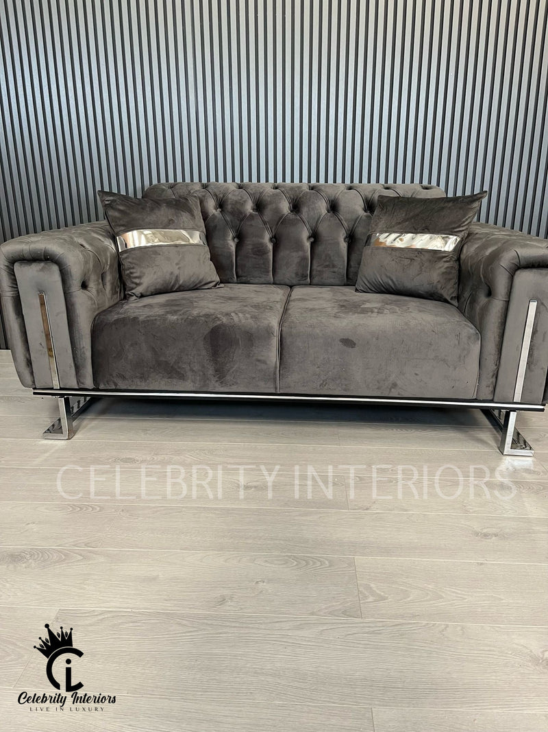 Scarlet 2 Seater Grey Velvet & Chrome Detailing - SALE