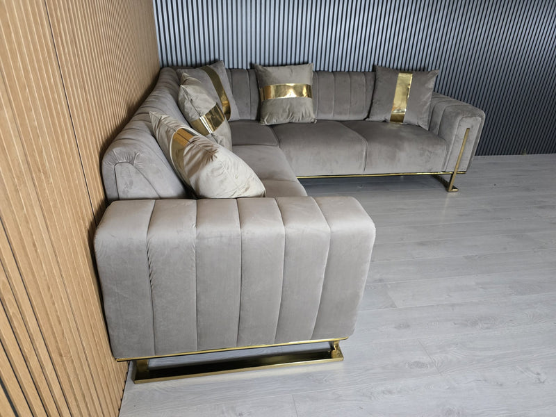 Genova Sofa Range 245cm x 245cm Corner Beige & Gold