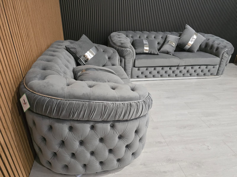 Ambassador 2 Seater 1 seater and footstool set  In Grey Chrome Plush Velvet