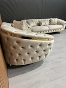 Kingston 3+2 Champagne Velvet Sofa Set with Gold Detailing – Luxury Modern Sofa Bespoke Beds