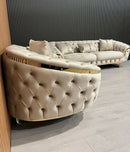 Kingston 3+2 Champagne Velvet Sofa Set with Gold Detailing – Luxury Modern Sofa Bespoke Beds