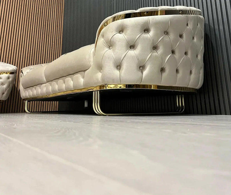 Kingston 3+2 Champagne Velvet Sofa Set with Gold Detailing – Luxury Modern Sofa Bespoke Beds