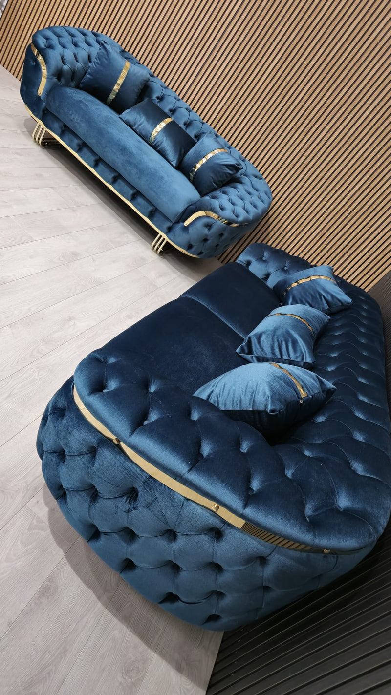 Bvlgari Special 3+2 Sofa in Teal and Gold