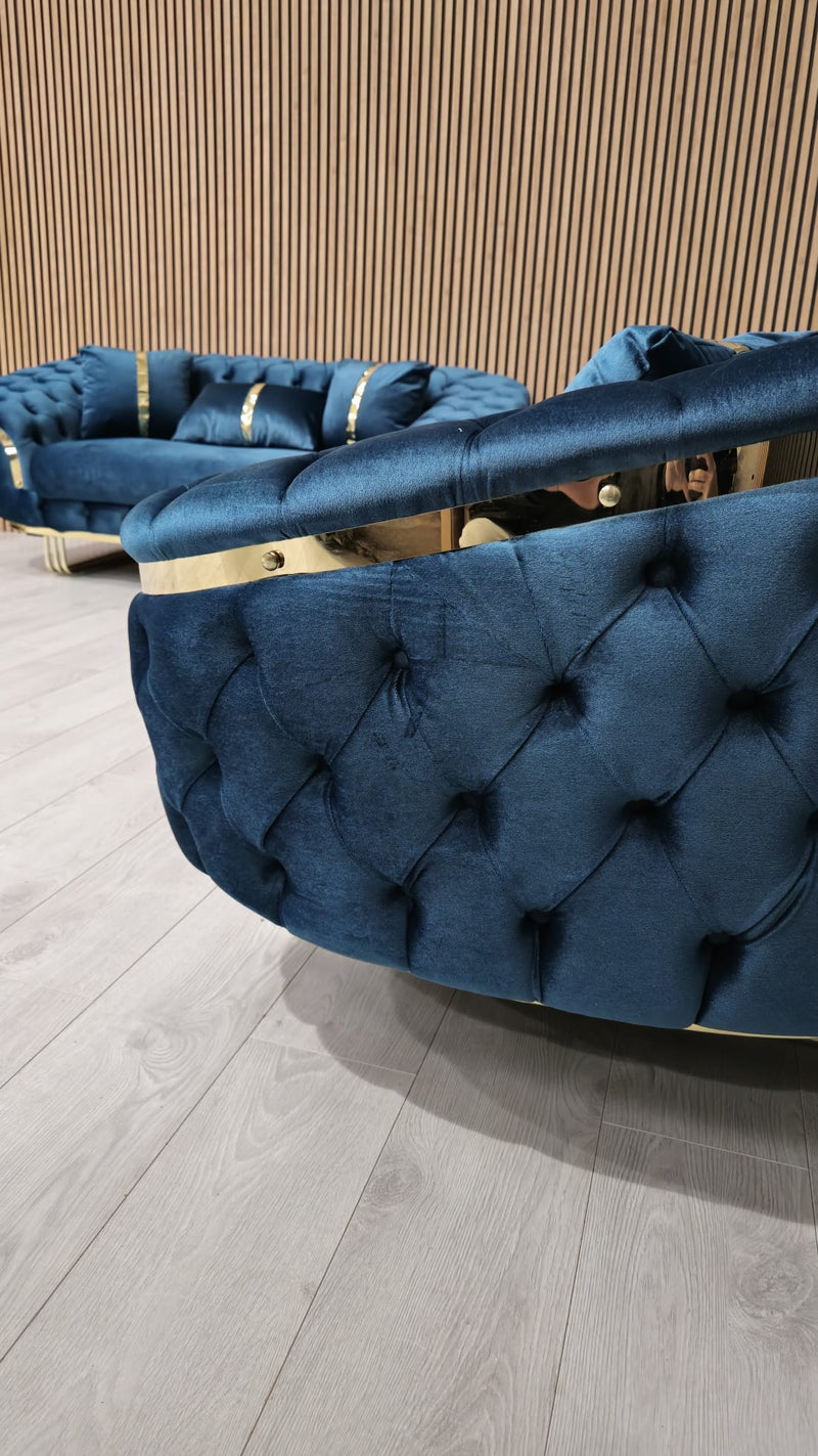 Bvlgari Special 3+2 Sofa in Teal and Gold