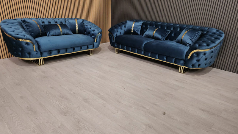 Bvlgari Special 3+2 Sofa in Teal and Gold