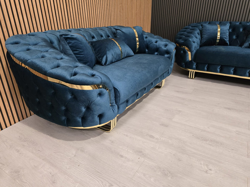 Bvlgari Special 3+2 Sofa in Teal and Gold