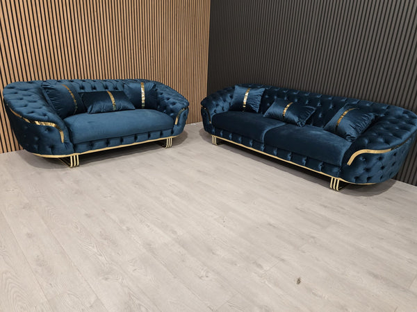 Bvlgari Special 3+2 Sofa in Teal and Gold