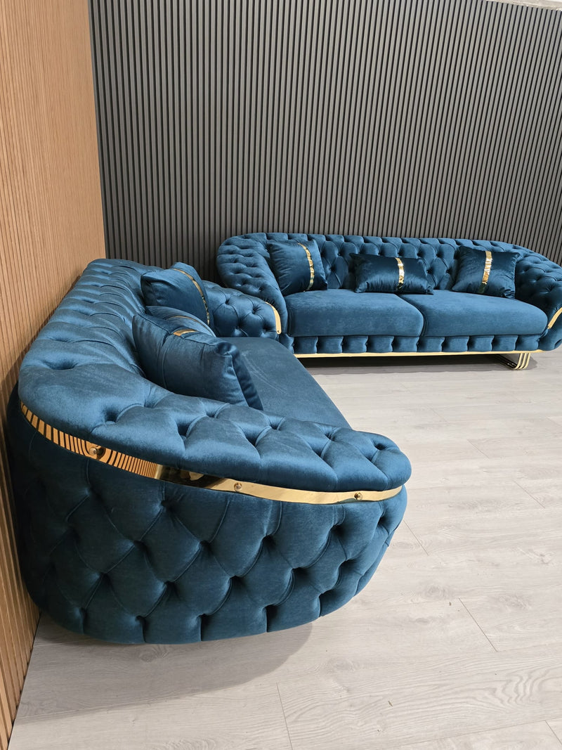 Bvlgari Special 3+2 Sofa in Teal and Gold