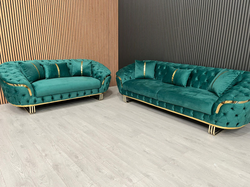 Bvlgari Special 3+2 Sofa in Emerald Green and Gold