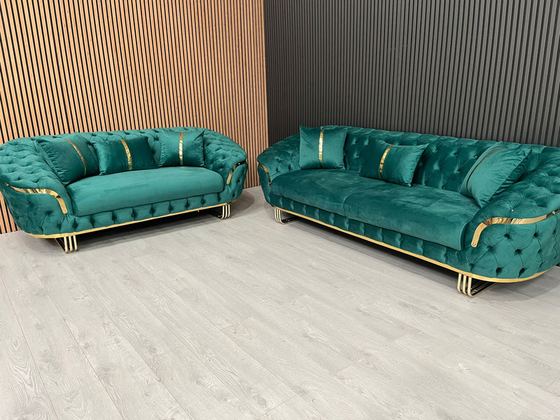 Bvlgari Special 3+2 Sofa in Emerald Green and Gold