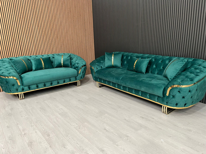 Bvlgari Special 3+2 Sofa in Emerald Green and Gold