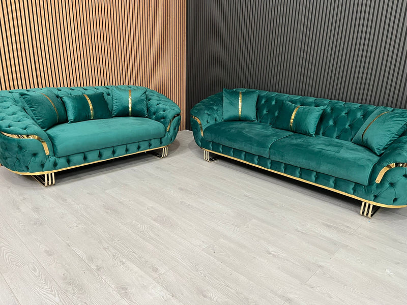 Bvlgari Special 3+2 Sofa in Emerald Green and Gold