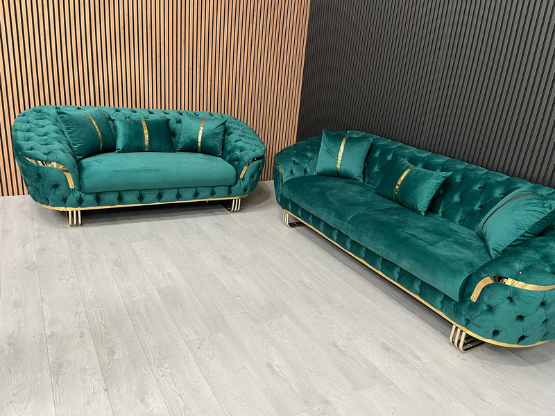 Bvlgari Special 3+2 Sofa in Emerald Green and Gold