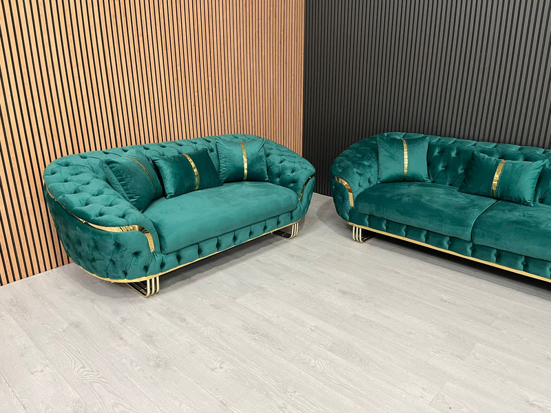 Bvlgari Special 3+2 Sofa in Emerald Green and Gold