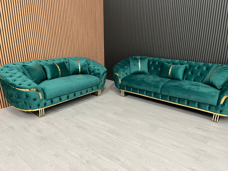 Bvlgari Special 3+2 Sofa in Emerald Green and Gold