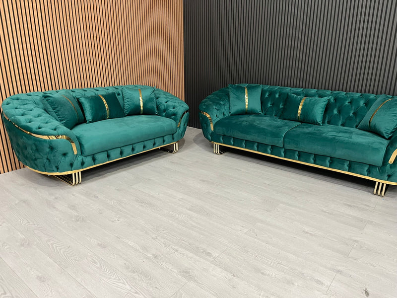 Bvlgari Special 3+2 Sofa in Emerald Green and Gold