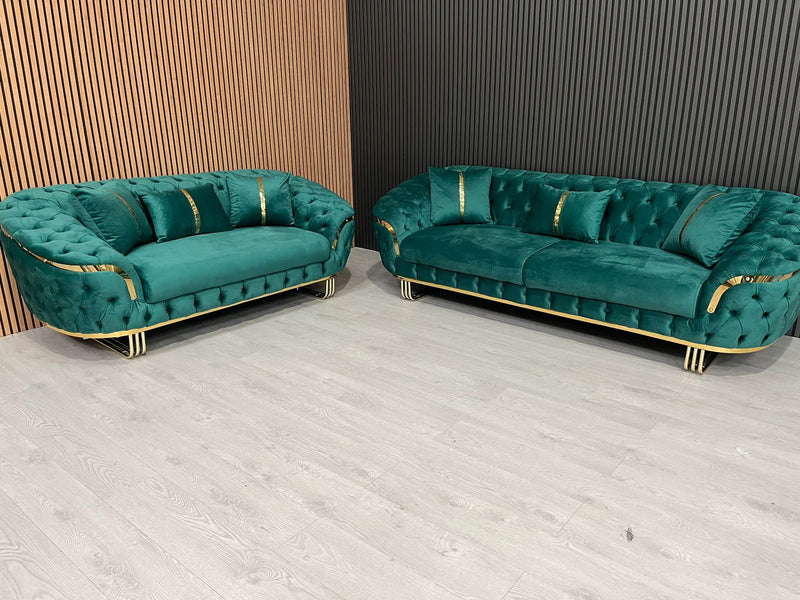 Bvlgari Special 3+2 Sofa in Emerald Green and Gold