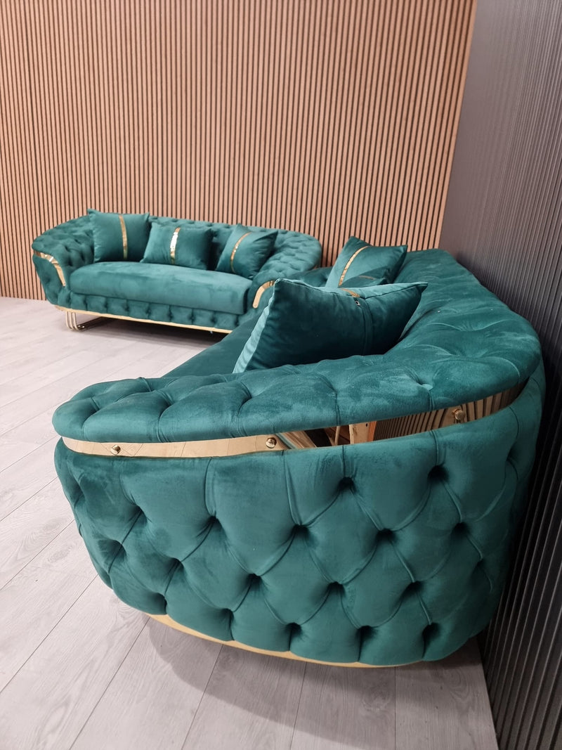 Bvlgari Special 3+2 Sofa in Emerald Green and Gold