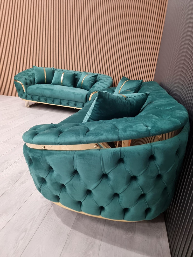 Bvlgari Special 3+2 Sofa in Emerald Green and Gold