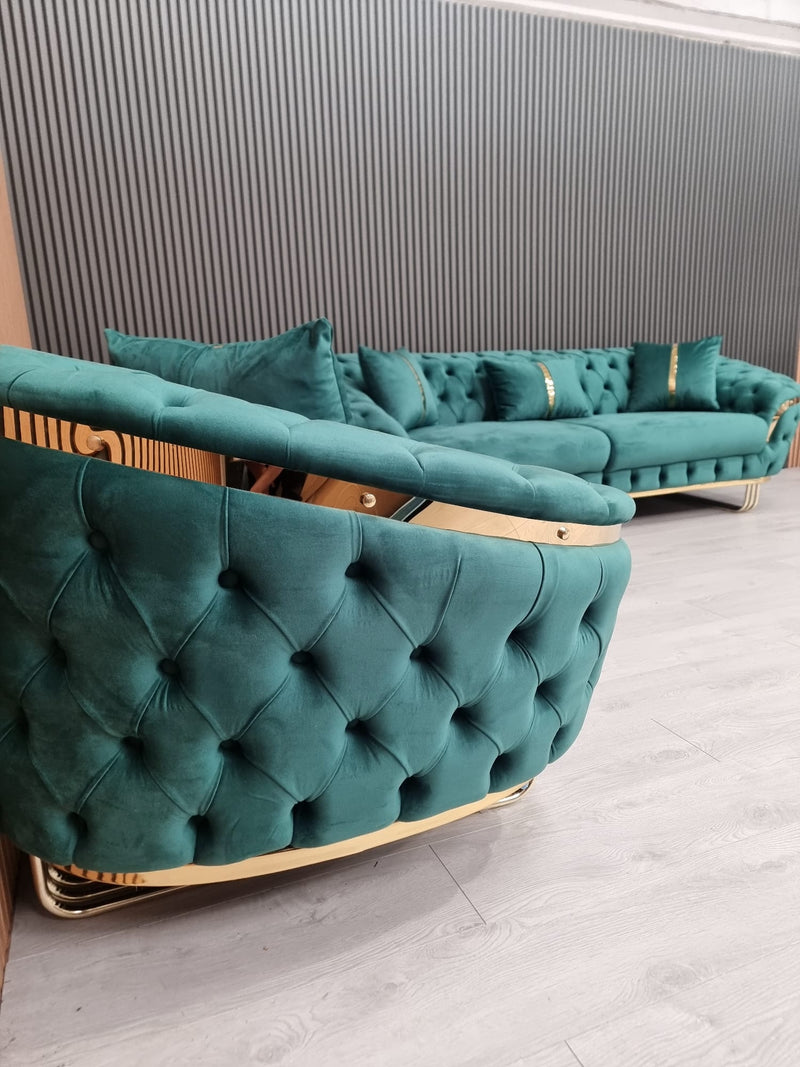 Bvlgari Special 3+2 Sofa in Emerald Green and Gold