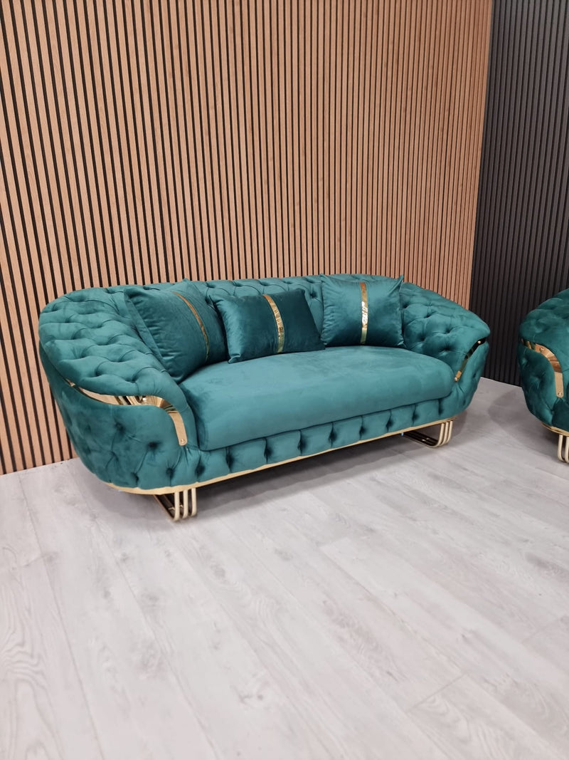 Bvlgari Special 3+2 Sofa in Emerald Green and Gold