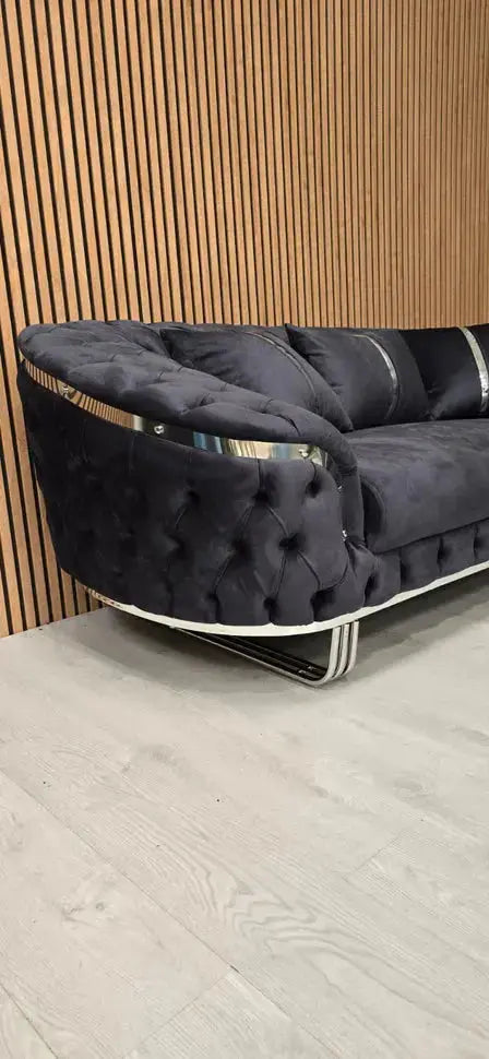 Kingston 3+2 Anthracite Grey Velvet Sofa Set with Chrome Detailing – Modern Luxury Sofa Bespoke Beds