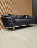 Kingston 3+2 Anthracite Grey Velvet Sofa Set with Chrome Detailing – Modern Luxury Sofa Bespoke Beds