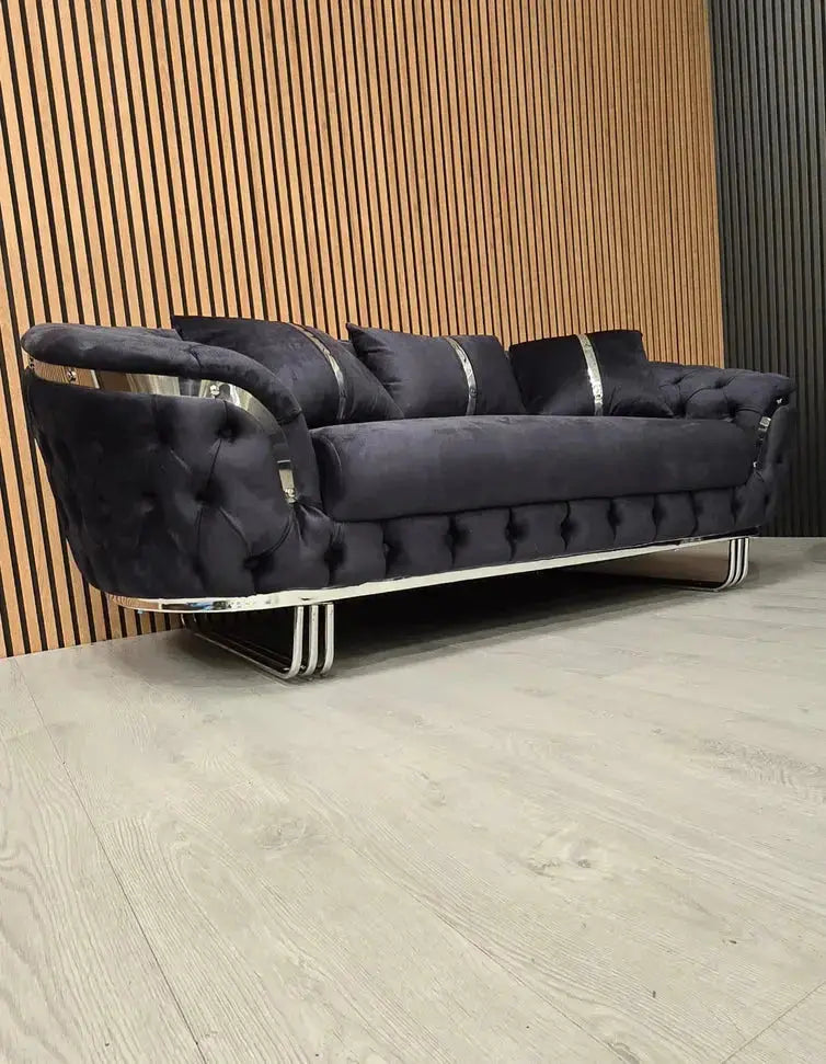 Kingston 3+2 Anthracite Grey Velvet Sofa Set with Chrome Detailing – Modern Luxury Sofa Bespoke Beds