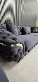 Kingston 3+2 Anthracite Grey Velvet Sofa Set with Chrome Detailing – Modern Luxury Sofa Bespoke Beds