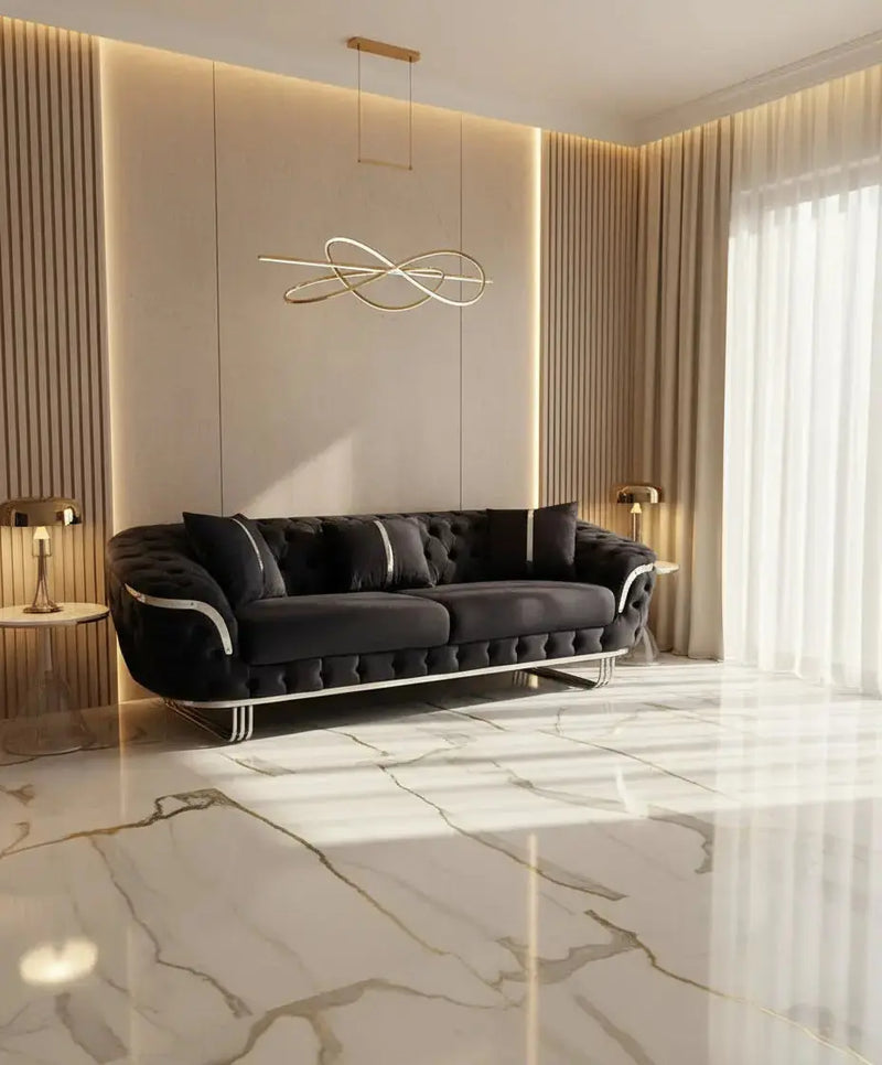 Kingston 3+2 Anthracite Grey Velvet Sofa Set with Chrome Detailing – Modern Luxury Sofa Bespoke Beds