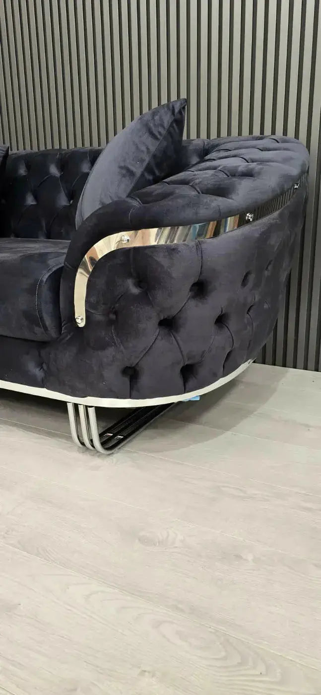 Kingston 3+2 Anthracite Grey Velvet Sofa Set with Chrome Detailing – Modern Luxury Sofa Bespoke Beds