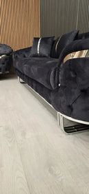 Kingston 3+2 Anthracite Grey Velvet Sofa Set with Chrome Detailing – Modern Luxury Sofa Bespoke Beds