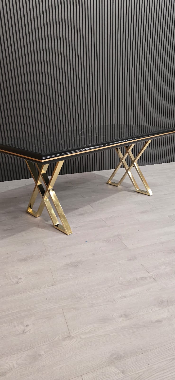 Luna Black & Gold Metal Finish Dining Table Only