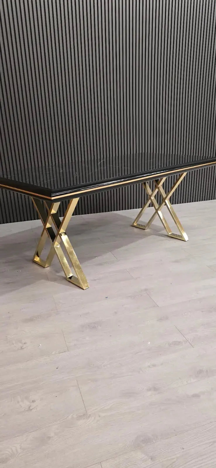 Luna Black & Gold Metal Finish Dining Table Only