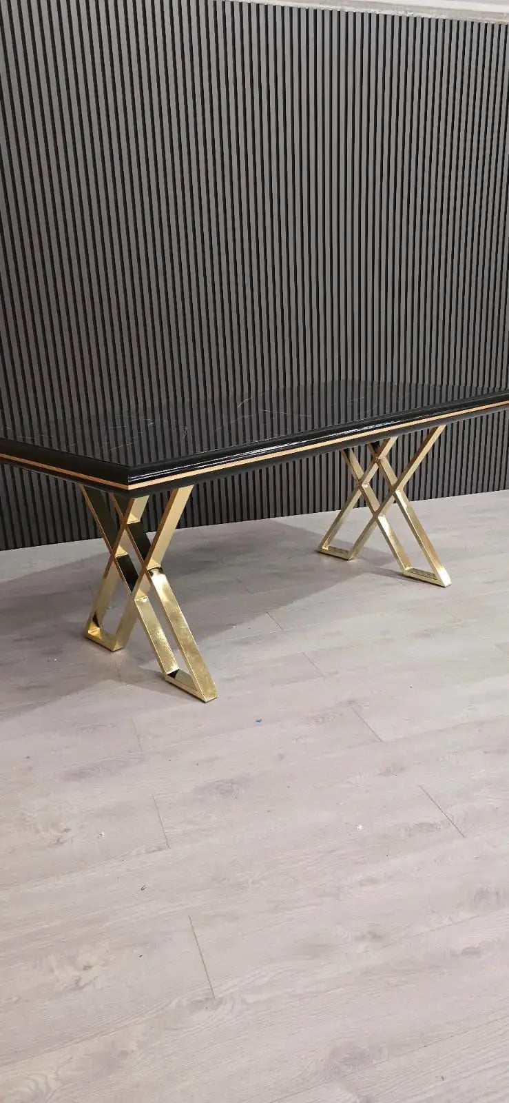 Luna Black & Gold Metal Finish Dining Table Only