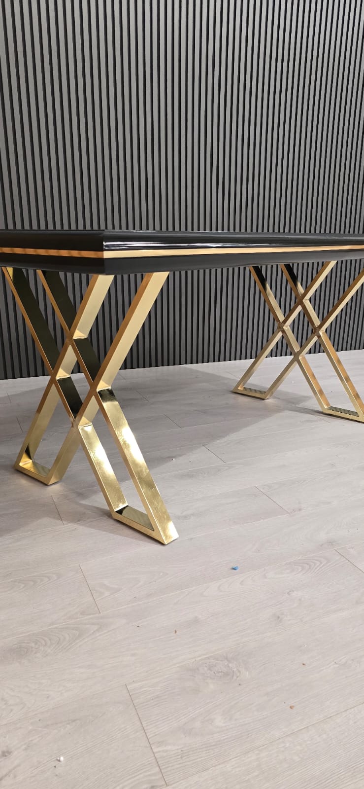 Luna Black & Gold Metal Finish Dining Table Only