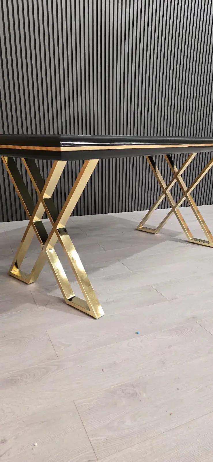 Luna Black & Gold Metal Finish Dining Table Only