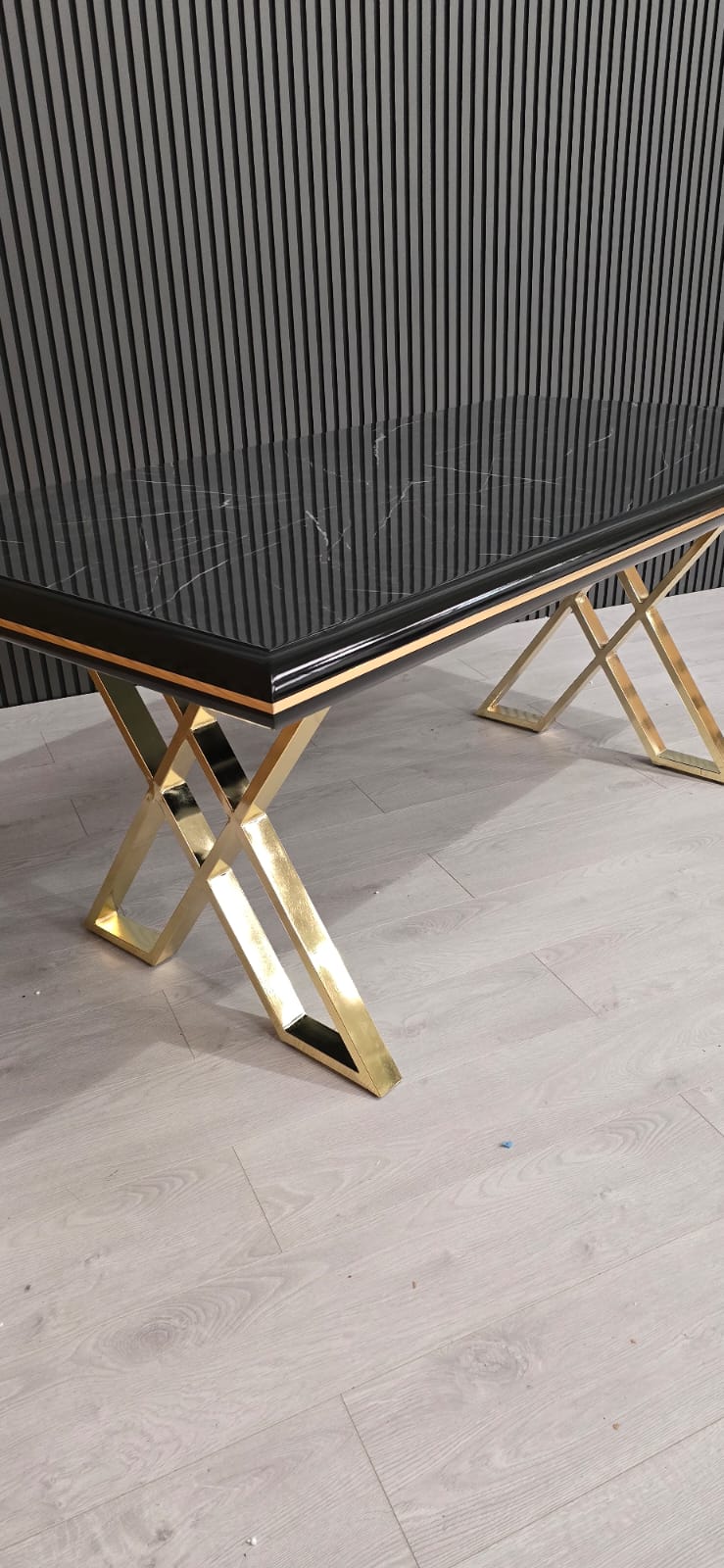 Luna Black & Gold Metal Finish Dining Table Only