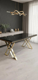 Luna Black & Gold Metal Finish Dining Table Only