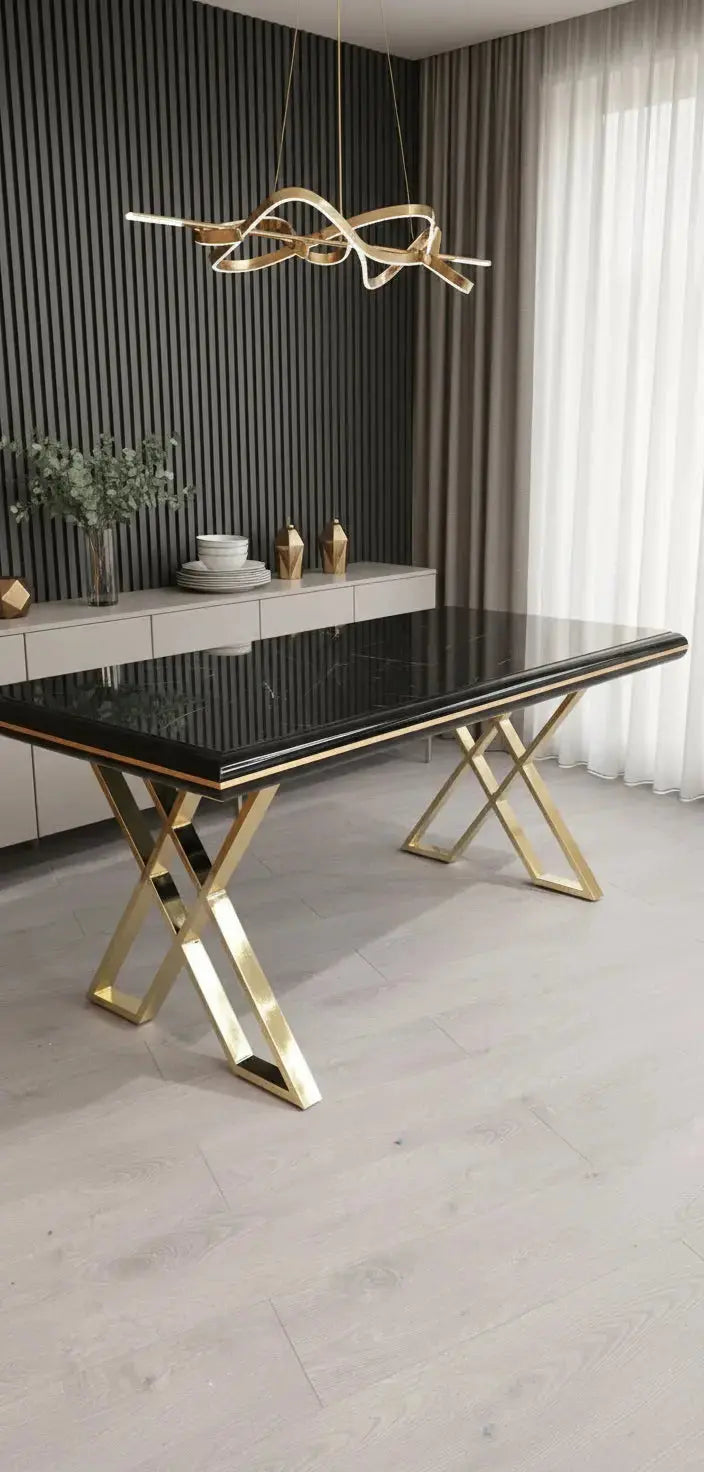 Luna Black & Gold Metal Finish Dining Table Only