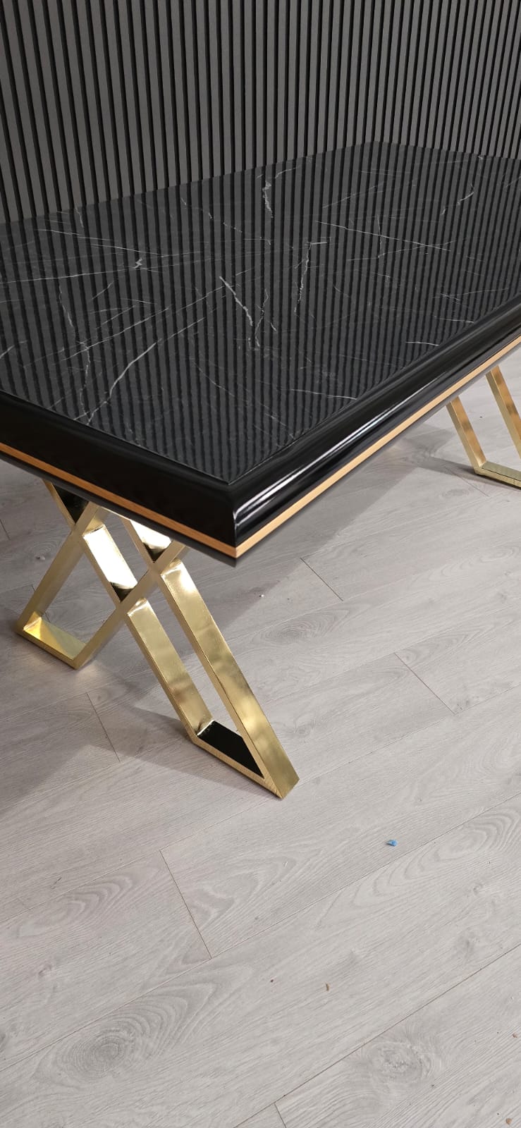 Luna Black & Gold Metal Finish Dining Table Only