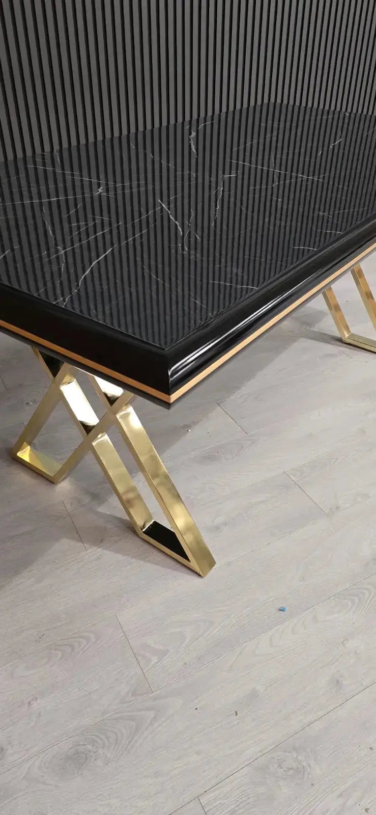 Luna Black & Gold Metal Finish Dining Table Only